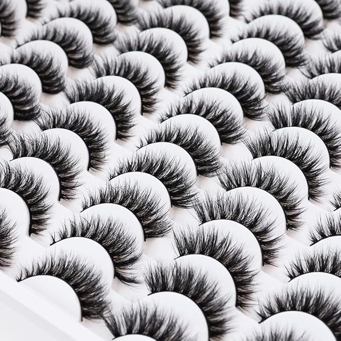 False Eyelashes 48 Pairs Faux Mink Lashes 14mm Wispy Lashes 3D Fluffy Cat Eye Lashes Pack Bulk Wholesale Strip Lashes(style 48-034)