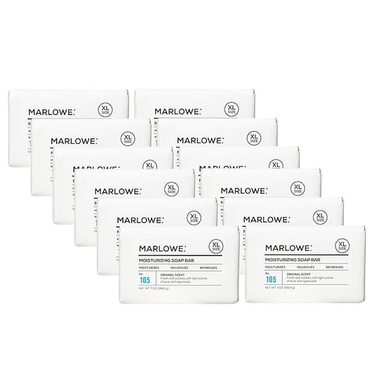MARLOWE. No. 105 Bar Soap for Men 7 oz (12 Bars) Moisturizing Body Soap, Nourishing & Refreshing with Natural Extracts, Shea Butter, Olive Oil & Green Tea Extracts, Original Sage & Fir Scent
