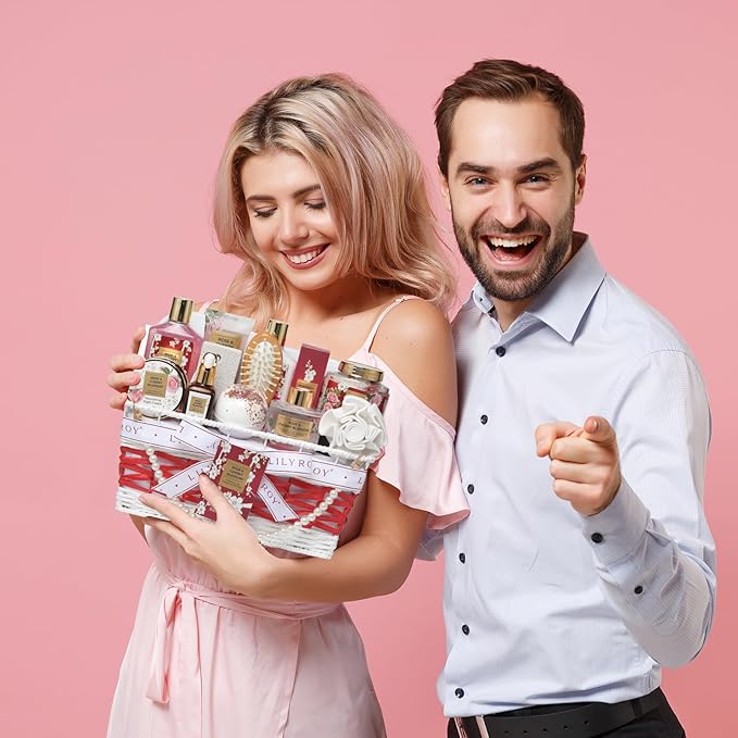 Mothers Day Gifts for Mom Rose & Cherry Blossom Spa Gift Set for Women - 19-Piece Luxury Bath & Body Care Kit with Necklace, DIY Chain, Shower Gel | Valentine's Day, Christmas Gifts for Her, Wife