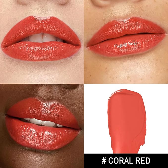 MAKI YIKA Moisture Coral Red Lipstick for Women Hydrate Lip Balm for Dry Cracked Lips Weightless Glossy Lip Color Juicy Finish,MA053 Coral Red