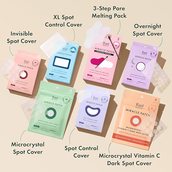 Rael Pimple Patches, Miracle Microcrystal Vitamin C Dark Spot Cover - Hydrocolloid Patch with Glutathione and Niacinamide, Treatment for Post Acne, Korean Skin Care, Vegan, Cruelty Free (9 Count)