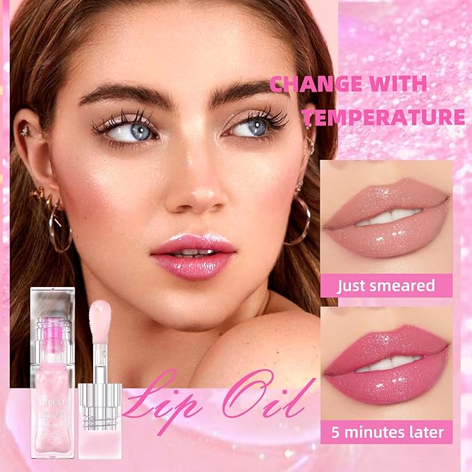Magic Color Changing Moisturizing Lip Glow Oil Plumping Glimmer Glow Lipstick, Hydrating Lip Gloss Lip Care, Long Lasting Non-sticky Fresh Texture Lip Oil (Color Changing 01)