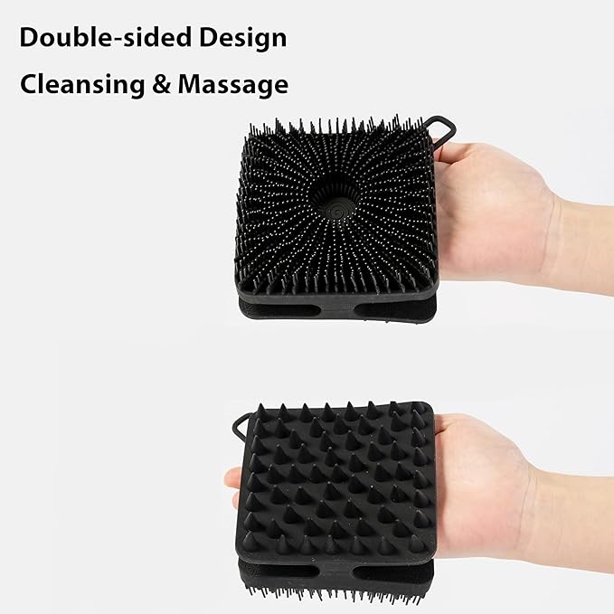 2 PC Silicone Exfoliating Body Scrubber, Silicone Body Shampoo Brush, Soft Silicone Loofah for Sensitive Skin, Shower Silicone Hair Scalp Massager, Easy to Clean, Lather Well(Black&Green)