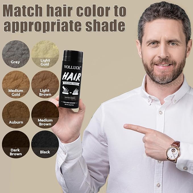 VOLLUCK Hair Fibers for Thinning Hair, Instant Coverage Hair Building Fibers for Women and men, Natural Hair Powder for Conceal Hair Loss 28 g (Medium Brown)