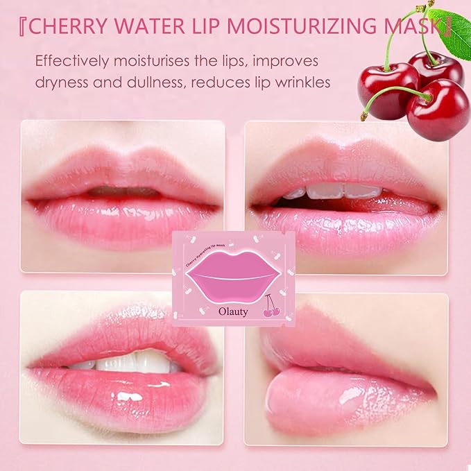 30 Pairs Cherry Lip Masks & 24K Gold Under Eye Patches, Gel Crystal Collagen Lip & Eye Patches for Puffy Eyes, Effectively Moisturizing Nourishes Lip & Eye Skin for Reducing Fine Lines & Dark Circle
