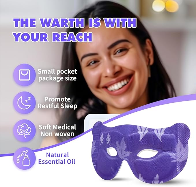 18 Packs Lavender Steam Eye Masks for Dry Eyes 40 Mins Warm Eye Mask Heated Eye Mask Reduce Puffiness Dark Circles Travel Essentials Eye Masks for Sleep Disposable(Lavender,Hollow)