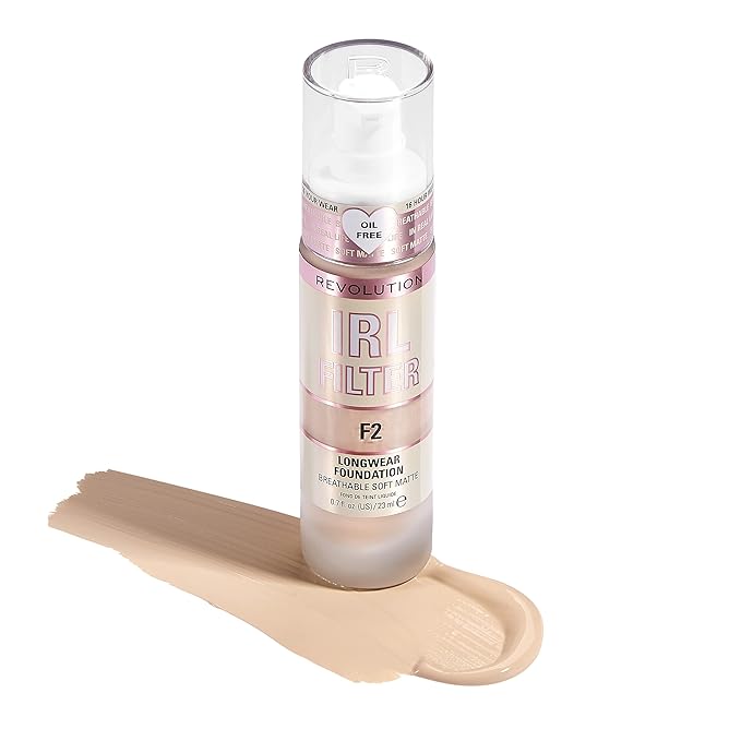 Revolution Beauty, IRL Filter Longwear Foundation, Soft & Breathable Formula, Medium to Full Coverage, Matte Finish, F2, 0.7 Fl. Oz