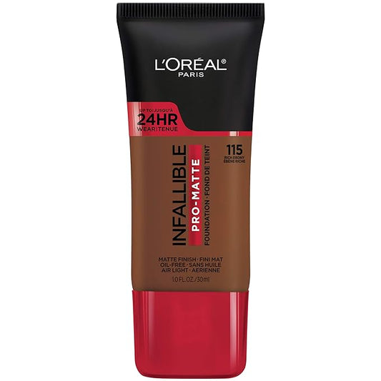 L'Oreal Paris Cosmetics Makeup Infallible Pro-Matte Liquid Longwear Foundation, Rich Ebony, 1 fl oz.