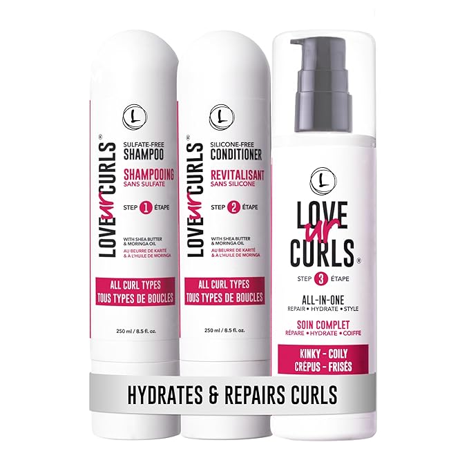Love Ur Curls - Shampoo & Conditioner Set with All in One Curl Cream Styler for Kinky & Coily Hair, 3 Step System for Repair and Moisturizing