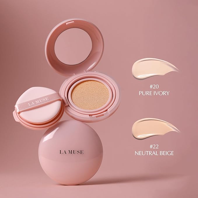 LA MUSE Glow Cushion Foundation No.22 Neutral Beige | Refill Only(13g / 0.46 Ounce) with Water Drop Shape Puff | Easy Application | Perfectly, Seamlessly Covers Difficult Areas Like Nose, Around Eyes