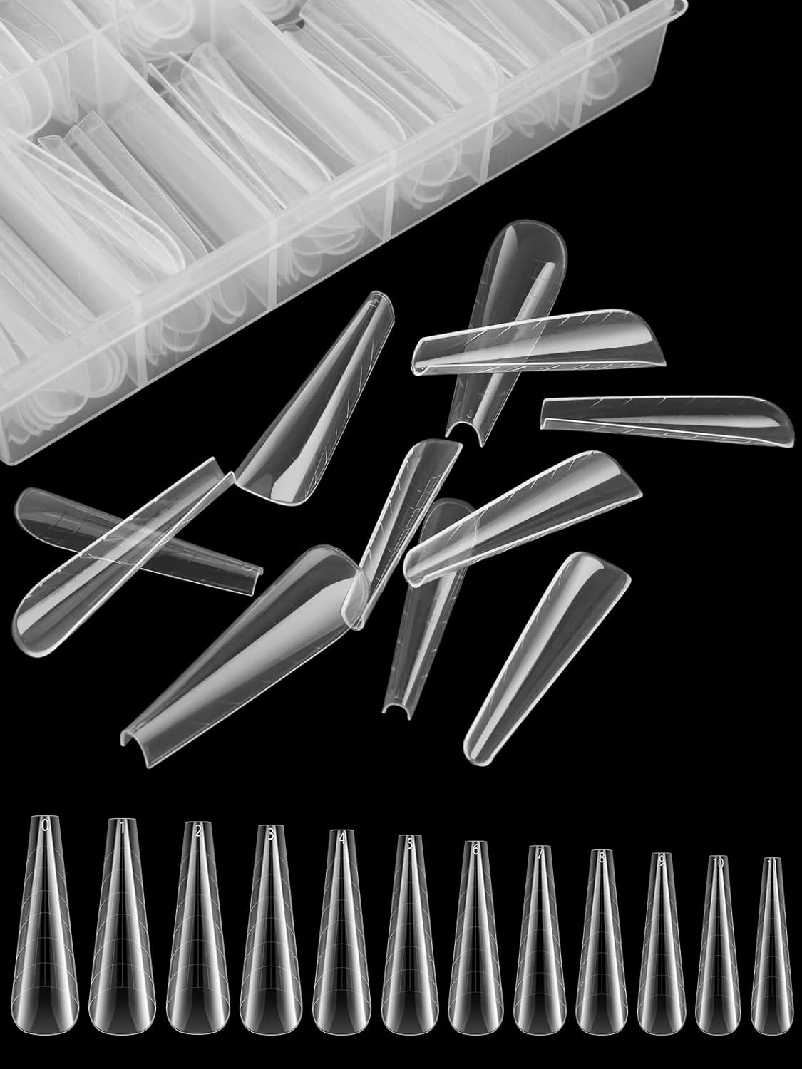 EBANKU 120Pcs Poly Extension Gel Dual Forms Clear Tips Set - Acrylic False Nails With 12 Sizes Square Stiletto Gel Forms Full Cover Reusable Molds