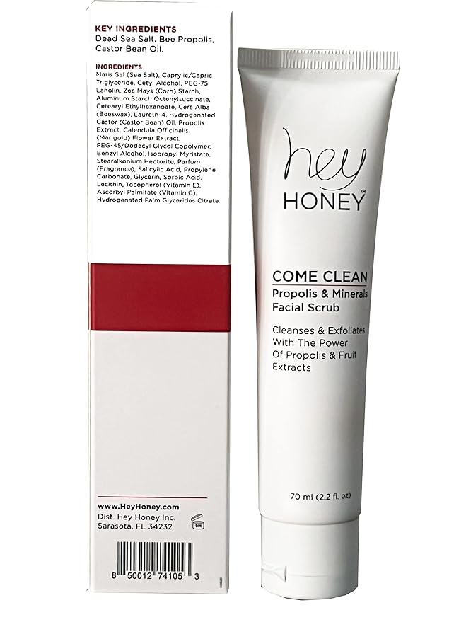 Hey Honey Skincare Propolis and Dead Sea Salt Microdermabrasion Facial Scrub For Sensitive Skin | Non-Abrasive Exfoliating Aimed Brighten Acne Scars, Remove Blackheads & Dead Skin Cells | 2.2 oz