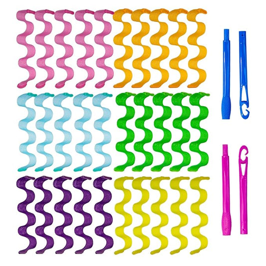 30pcs Heatless Hair Curlers Rollers Wave Curls Styling Kit with 2 Sets Styling Hooks,No Heat Spiral Curlers for Short and Medium Hair(12 Inch/ 30 cm)