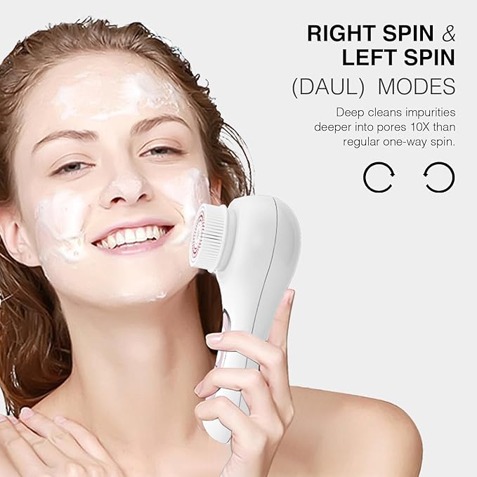 Face Scrubber Exfoliator,Facial Cleansing Brush Rechargeable IPX7 Waterproof with 5 Brush Heads,Electric Face Spin Brush for Exfoliating, Massaging and Deep Cleansing