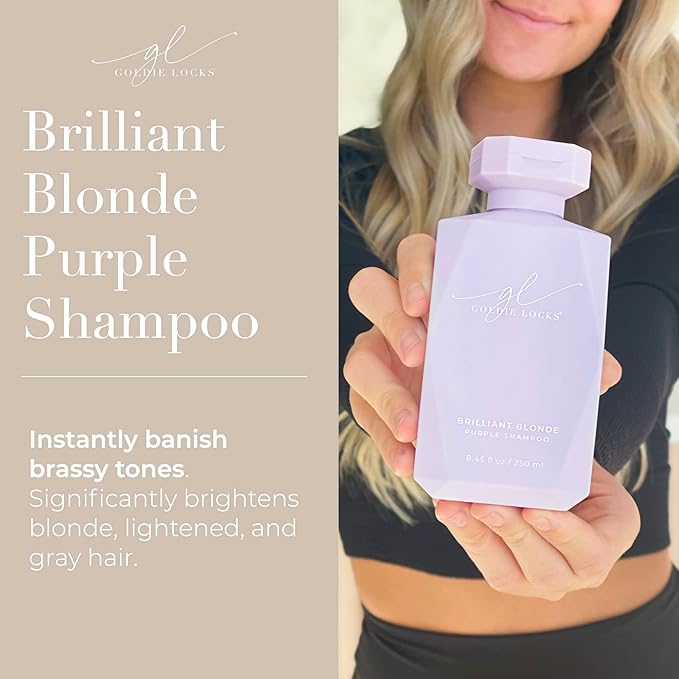Goldie Locks Brilliant Blonde Purple Shampoo for Blonde, Lightened, Grey Hair & Extensions, Brightens, Tones, Eliminates Brass, Sulfate-Free, Nourishing, Moisturizing, Color Safe, 8.45 Fl Oz Bottle