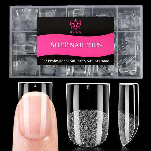 Extra Short Flat Head False Nail Tips, 15 Sizes 510 PCS Clear French Press On Fake Nail Pre-shaped Half Matte Full Cover Gel Nail Tips Extensions Long Lasting for DIY Beginners & Salon Manicure