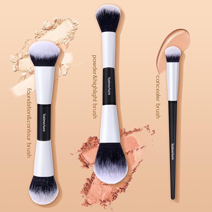 Makeup Brush Set 10pc, Dual-Ended Makeup Brushes For Bronzer, Contour, Eyeshadow, Blush, Concealer, Foundation