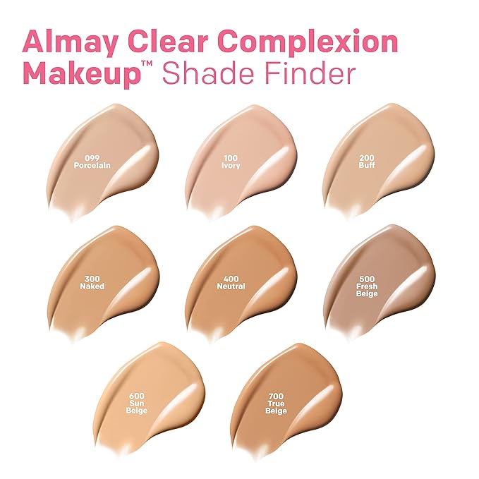 Almay Clear Complexion Acne Foundation Makeup with Salicylic Acid - Lightweight, Medium Coverage, Hypoallergenic, Fragrance-Free, for Sensitive Skin, 910 Mocha, 1 fl oz.