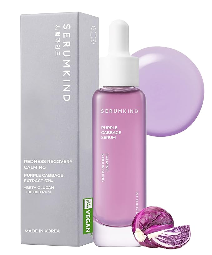 SERUMKIND Purple Cabbage Serum - Calming and Skin Recovery- Korean Face Skincare – Beta Glucan 100,000ppm – Soothing & Redness Relief - Vegan, Cruelty-Free – 1.01 fl.oz.