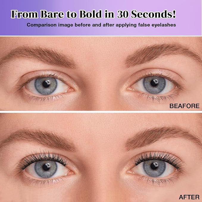 Wispy False Eyelashes Kit With Bond, Seal and Tweezer, 7 Pairs Natural Look Fake Cat Eye Lashes Strips Thin Band Extensions Waterproof Easy Eyelashes for Beginners RQ01