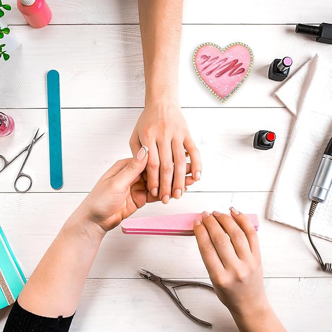 Sibba Resin Nail Art Palette, Golden Edge Nail Mixing Palette with Diamond, Polish Color Mixing Plate, Nail Holder Display Board, Heart Shape Cosmetic Mixing Tools for Women and Girls(Pink)