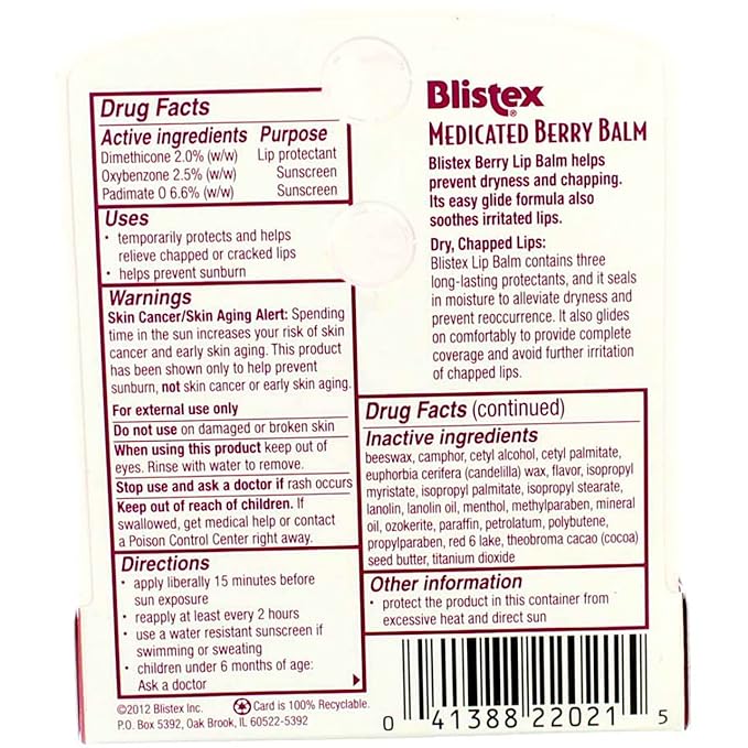 Blistex Medicated Berry Balm SPF 15 0.15 oz (Pack of 7)