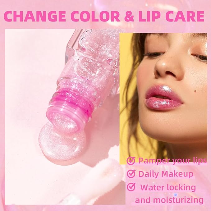 Magic Color Changing Moisturizing Lip Glow Oil Plumping Glimmer Glow Lipstick, Hydrating Lip Gloss Lip Balm Transparent Lip Care, Long Lasting Moisturizing Non-sticky Fresh Texture Lip Oil