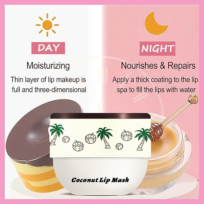 1 PCS Bee Lip Balm Lip Mask Honey Pot, Coconut Moisturizing Sleeping Lip Mask Overnight with Sticks, Lip Balm Honey Pot Lip Balm Hydrating Prevention Dry and Crack Lip Scrubs Exfoliator