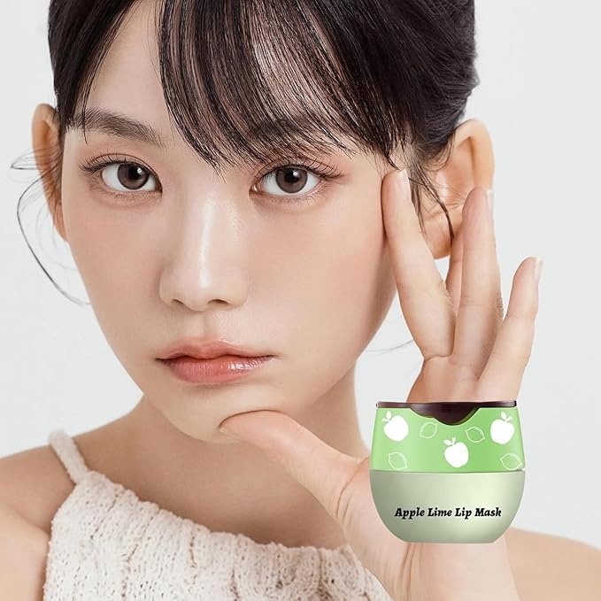 Apple Lime Sleeping Lip Mask,Bee Lip Balm Lip Mask Honey Pot Propolis Moisturizing Lip Balm with Stick,Plumping Lip Hydrating Prevention Dry& Cracked Lip Scrubs Exfoliato Lip Wrinkle Care(Apple Lime)