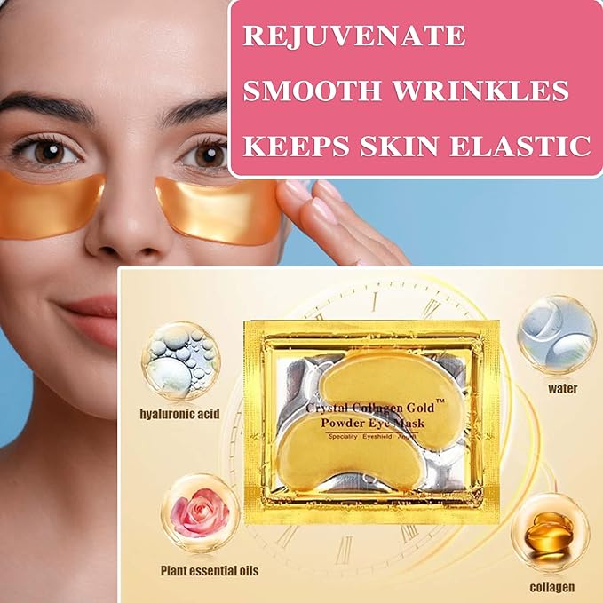 30 Pairs 24K Gold Under Eye Mask,Moisturising Under Eye Patches for Women,Crystal Collagen Eye Gel Pads for Reducing Fine Lines,Puffy Eyes and Dark Circles Under Eye Bags Treatments(Gold)