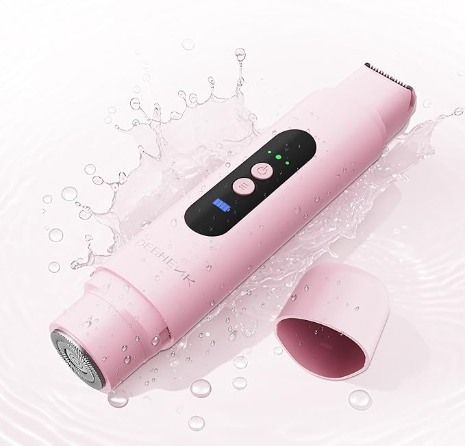 Bikini Trimmer Razors Shaver for Women: DEEHENK 2-Speed Electric Razor for Pubic Hair Dual Head Shaver Women IPX7 Waterproof Rechargeable Lady Trimmer for Bikini Underarm Body Leg Face Pink
