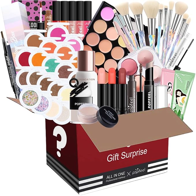 All-in-one Holiday Make up Gift Set | Makeup Kit for Women Full Kit Essential Starter Bundle Include Eyeshadow Palette Lipstick Blush Foundation Concealer Face Powder Mascara Lipgloss Brush