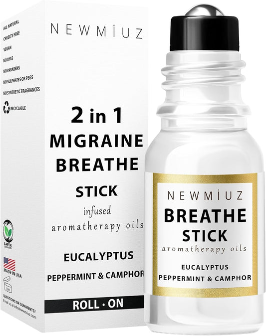 Breathe Easy Roll on Stick Peppermint Eucalyptus Essential Oil Blend Stress Sinus Natural Relief Gifts for Women Men Perfect Stocking Stuffers