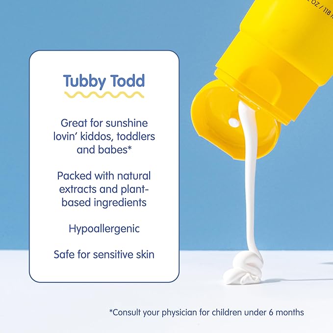 TUBBY TODD Mineral Sunscreen SPF 50 - Broad Spectrum Sunscreen Lotion for Kids - Water-Resistant for 80 Minutes - Safe for Sensitive Skin - Non-Greasy Feel - 2 Pack, 4 Fl Oz