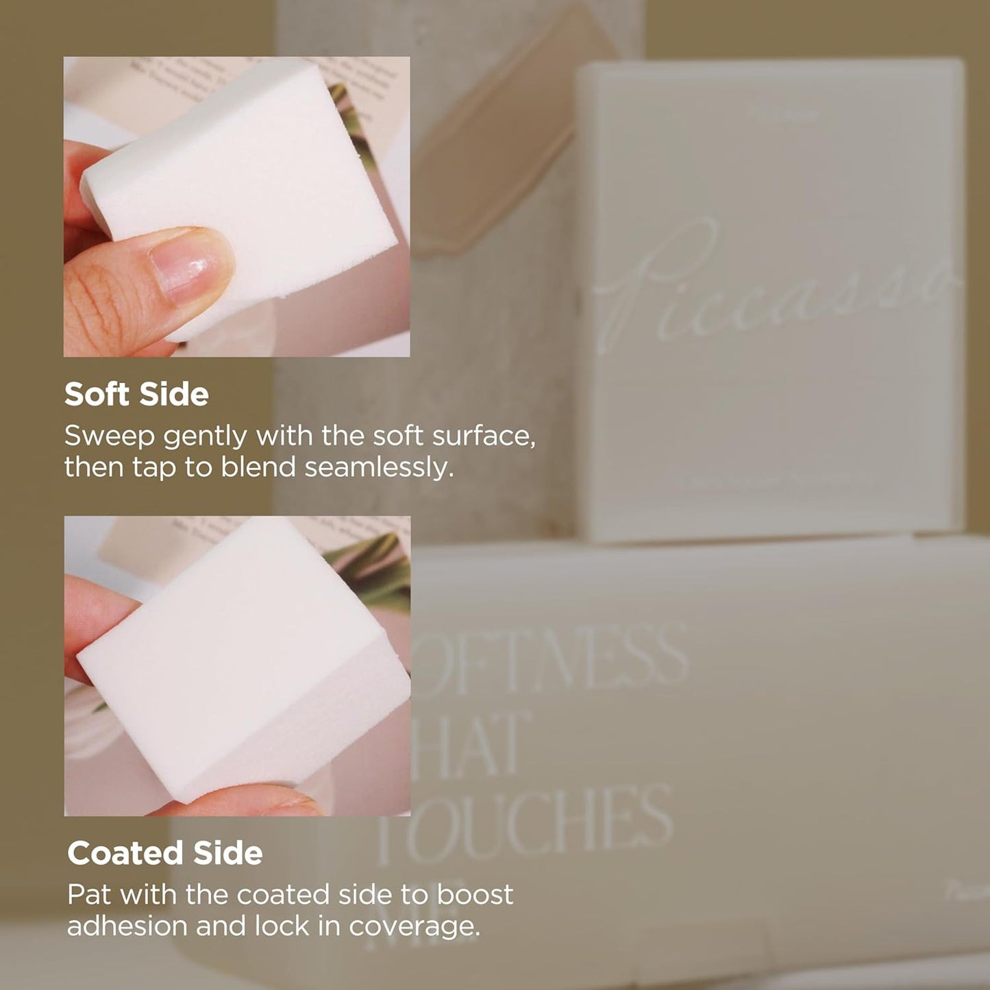 Piccasso Latex Square Makeup Sponges 6P – High Elastic Face Sponges for Foundation, Soft Square Sponges for Makeup, Perfect for Detailed Coverage & Smooth, Seamless Application