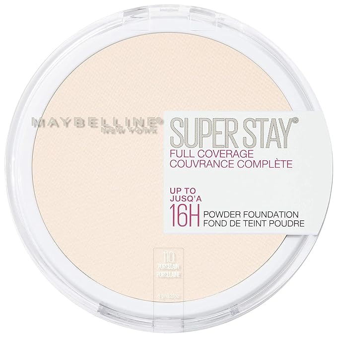 Maybelline Super Stay Full Coverage Powder Foundation Makeup, Up to 16 Hour Wear, Soft, Creamy Matte Foundation, Porcelain, 1 Count