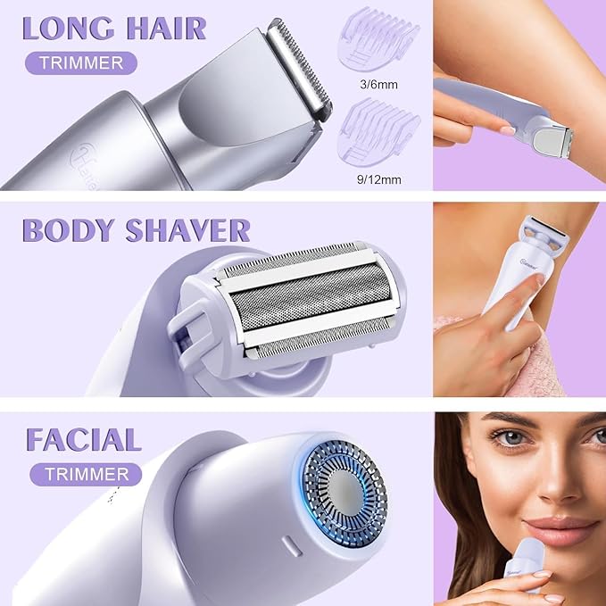 Hatteker Women's Electric Shaver Bikini Trimmer Hair Trimmer for Women LED Display Electric Razor for Legs Bikini Underarm Public Hairs Led Display IPX7 Waterproof Gift for Women (Purple)