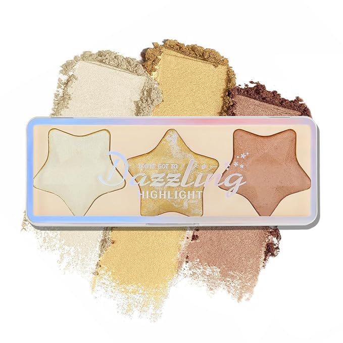 Boobeen 3 Colors Baked Shimmer Highlight & Blush Palette, Powder Palette Facial Bronzers Illuminator Makeup Palette, Lightweight Highlighter Blusher Contour for Cheeks, Lasting Natural Glowing