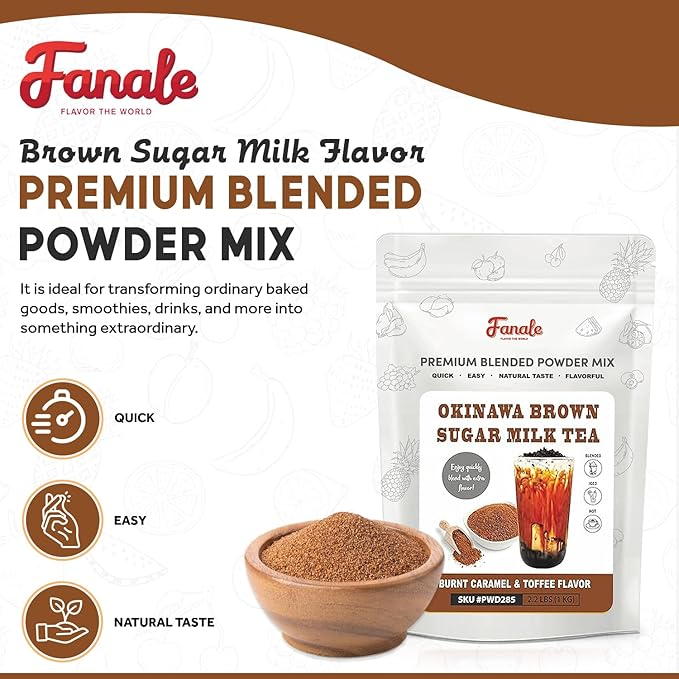 Fanale Premium Okinawa Brown Sugar Bubble Tea Flavoring Powder | Perfect for Baking, Smoothies, Desserts and Drinks | Instant Flavoring Powder for Boba Milk Tea - 2.2 Pounds (Pack of 20).