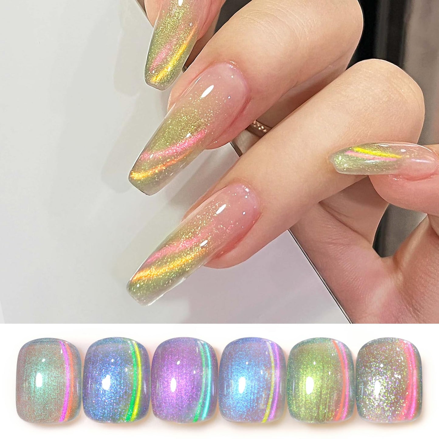 Double Rhythm 6 Colors Cat Eye Gel Polish Set Shimmer Glitter with Magnet Holographic Reflective Magnetic UV Nail Art Kit (6-Kit 29)