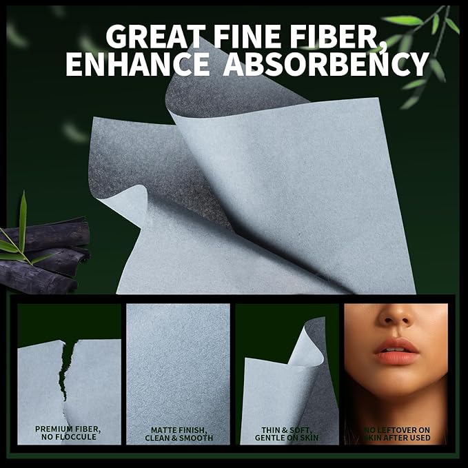 1200PCS Blotting Paper for Oily Skin, Natural Bamboo Charcoal Blotting Paper, 100 * 70MM Large Oil Blotting Sheets for Face, Makeup