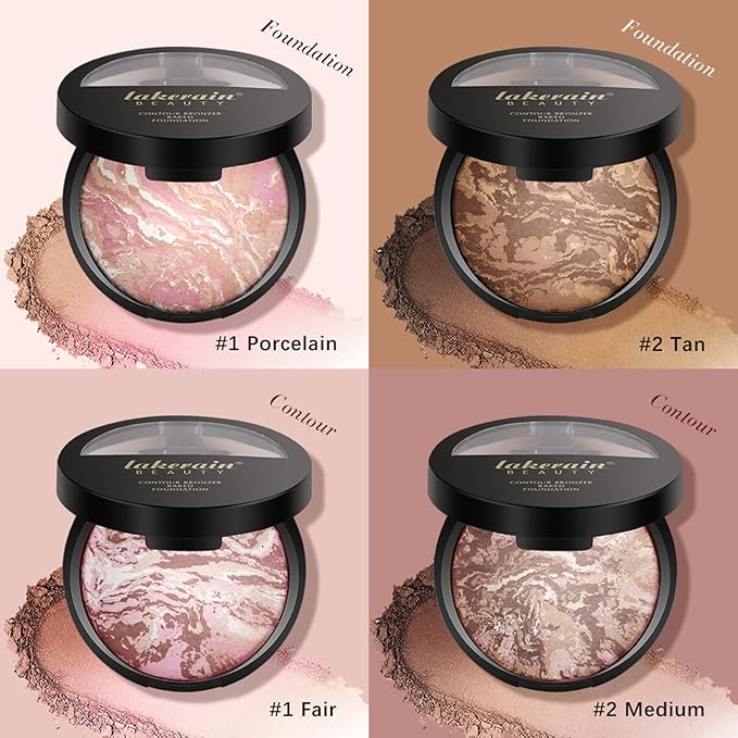 Baked Powder Contour Makeup, Brighten Bronzer Powder, Highlighter Bronzer Glow Palette, Cruelty Free Shimmer Bronzing Powder to Use For Contour Make up, Natural Finish & Easy to Use #001
