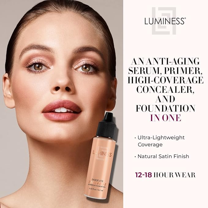 Luminess Air Silk 4-In-1 Airbrush Foundation- Foundation, Shade 070 (.5 Fl Oz) - Sheer to Medium Coverage - Anti-Aging Formula Hydrates and Moisturizes - Professional Makeup Kit for Cordless Air Brush