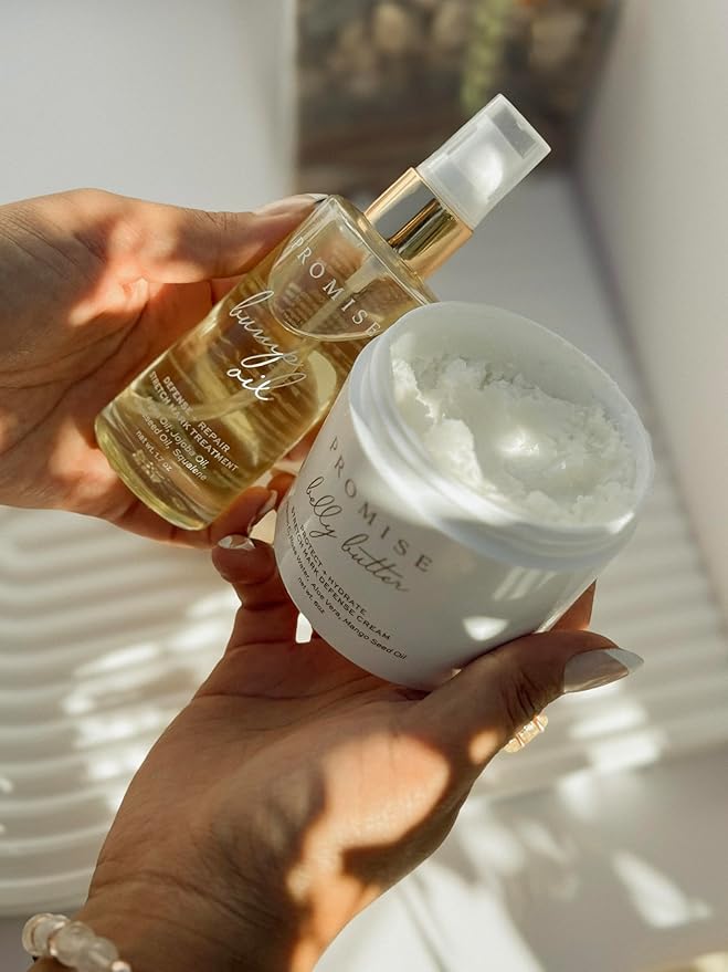 Promise Stretch Mark Prevention Kit, Scars and Dry Skin, Ultra-Hydrating Stretch Mark Cream and Stretch Mark Oil for Pregnant Women, Vegan, Non-Toxic, Set