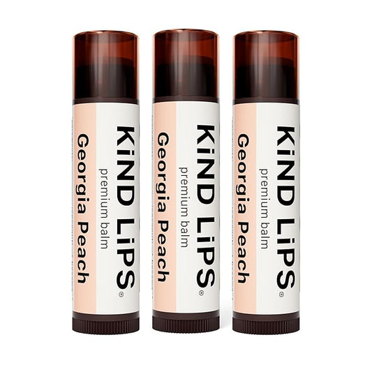 Kind Lips Lip Balm - Nourishing & Moisturizing Lip Care with Shea Butter, Beeswax & Vitamin E | Georgia Peach Flavor | 0.15 Oz (Pack of 3)
