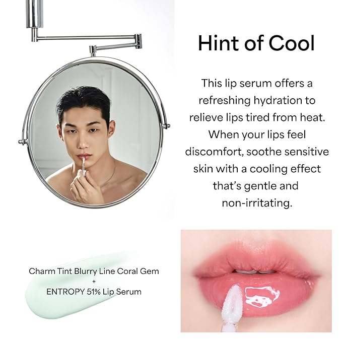 ENTROPY Makeup Charm Ultra Glossy Lip Serum, Nourish Lip Care with Amino Acid Complex, Hydrating, Cooling Care, Non-Sticky, High Shine Finish, Crystal Clear