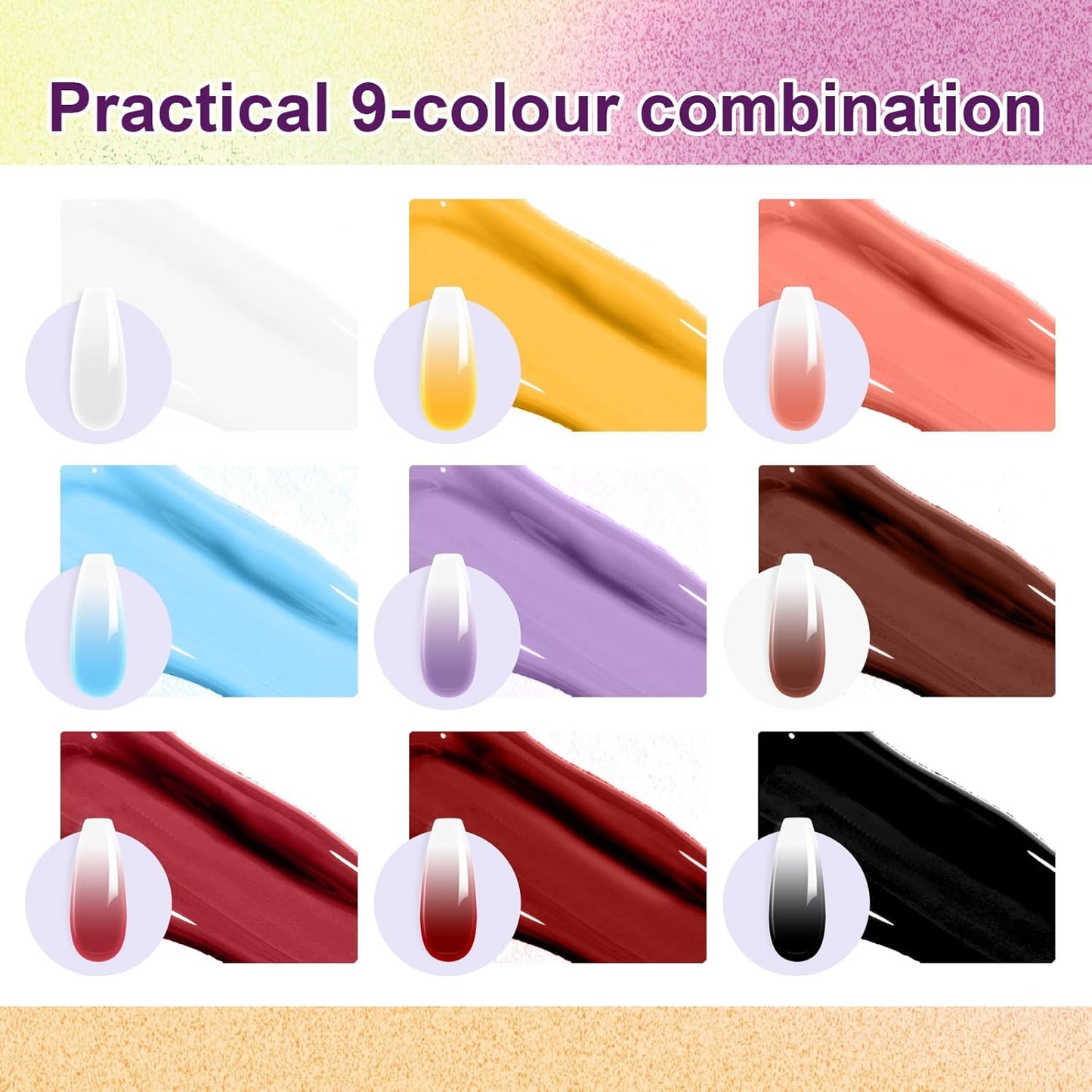 Gradient Painting Gel, 9 Colors Ombre Gel Nail Polish forPigment Pat Aura Nails French Manicure Soak Off UV Long-lasting Home Salon DIY Nail Art Victorian Oddity Color