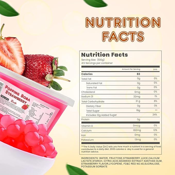 Fanale Popping Boba Pearls for Bubble Tea - 2 lb (1 lb X 2) | Strawberry | Bursting Boba Pearls Bubble 450g X 2 | Fruit Juice Flavor for Shakes, Dessert, Smoothie | FPB001-SP450 X 2