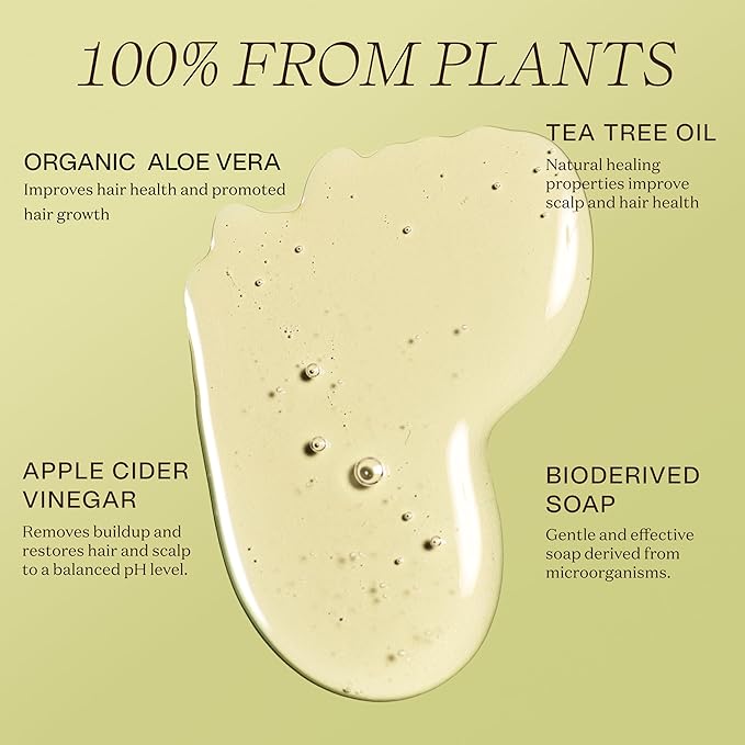 Non Toxic Vegan Shampoo with Organic Ingredients, Apple Cider Vinegar & Tea Tree Oil - Sulfate Free, Color Safe, Paraben Free, Gluten Free, Cruelty Free, pH Balanced