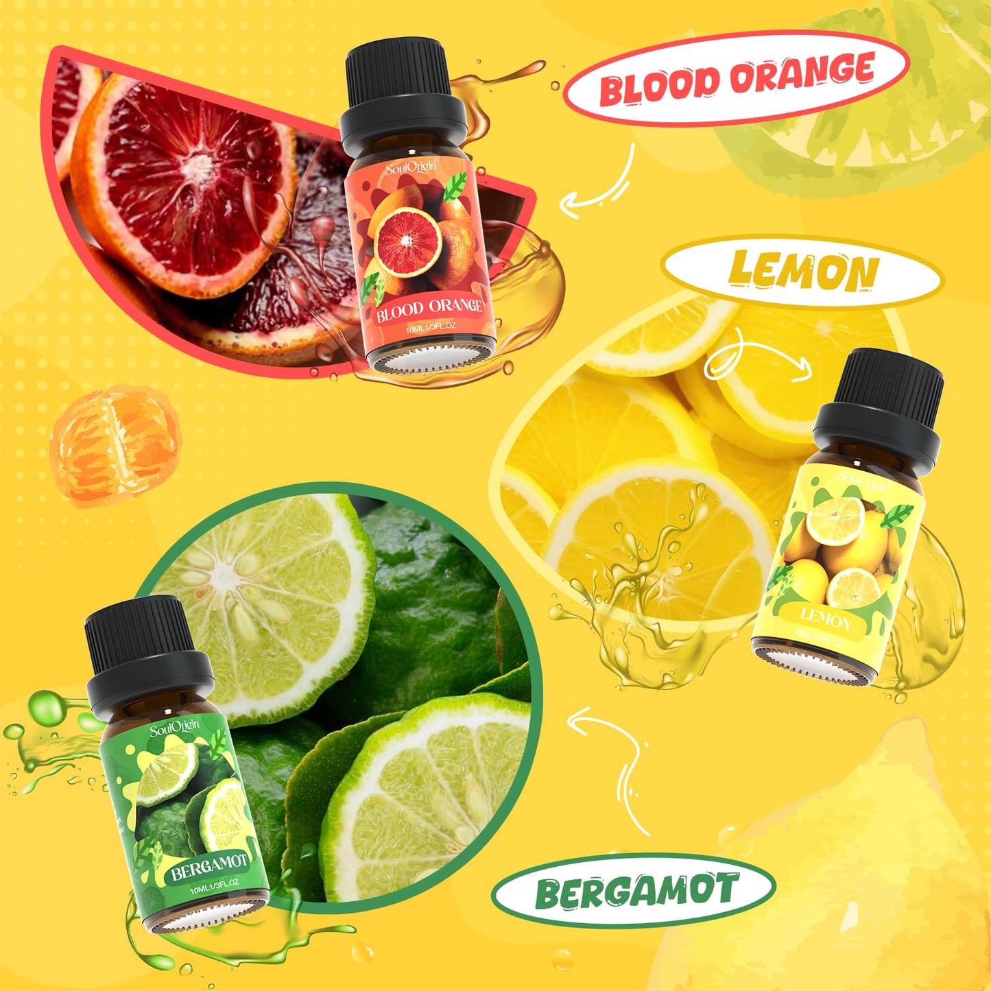 Citrus Essential Oils Set, Fragrance Oil Set for Diffuser, Scent Diffuser Oil for Candle Making- Blood Orange, Lemon, Bergamot, Lime, Grapefruit, Citrus